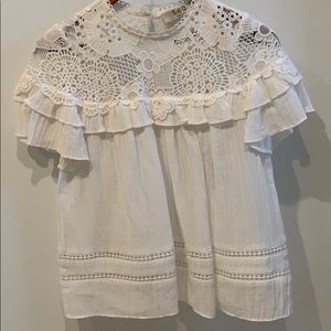 Sea White Crochet Yoke Ruffle Blouse